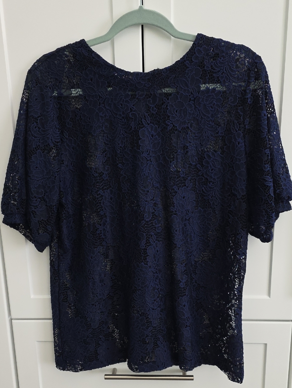 Halogen Navy Floral Lace Short Sleeve Top